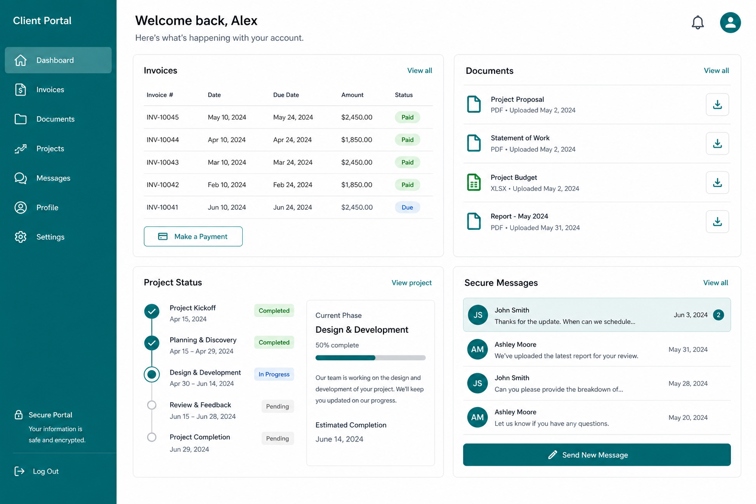 Custom client portal development for secure customer self-service