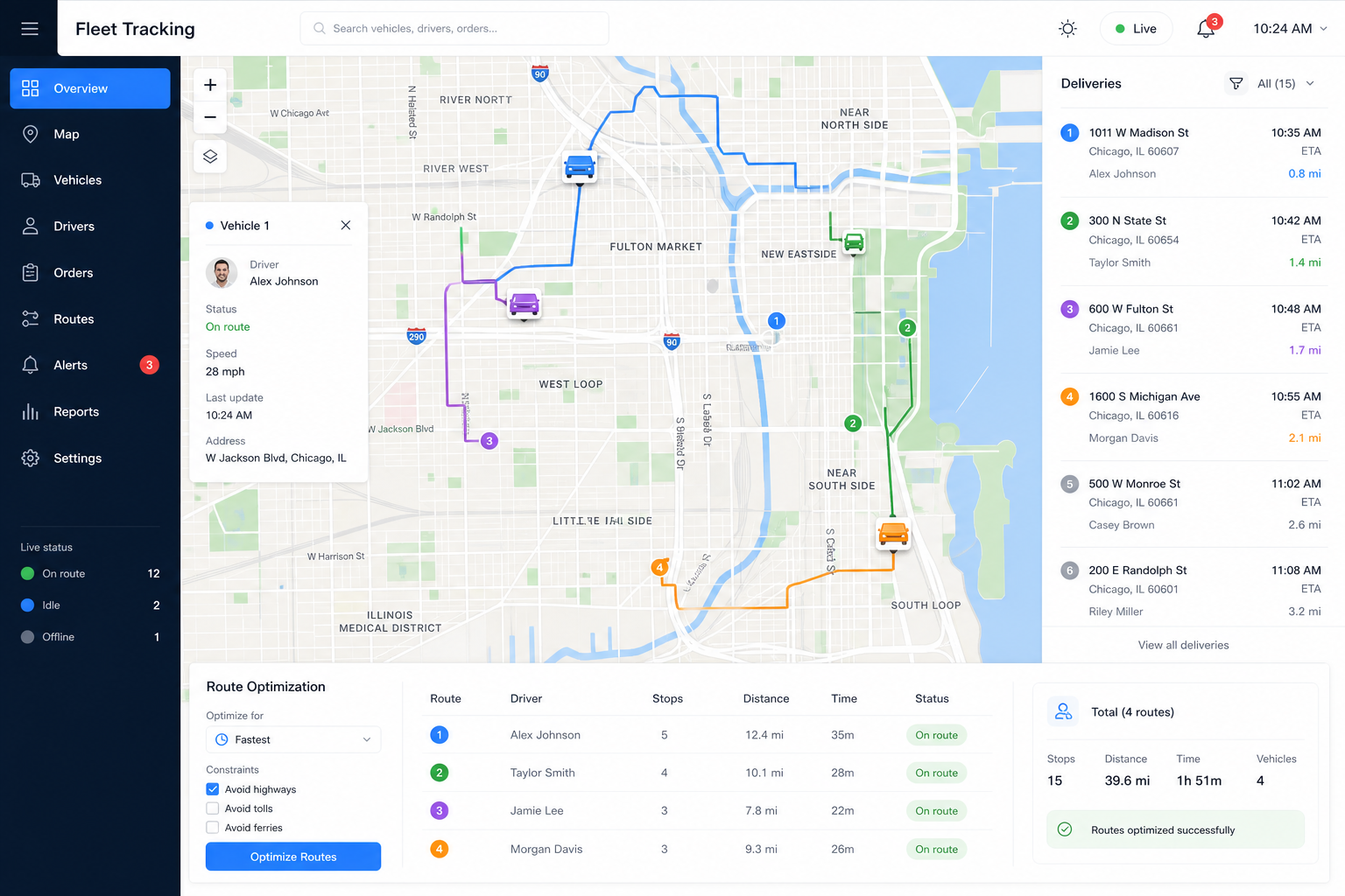 Fleet tracking software with GPS dashboards and route optimization