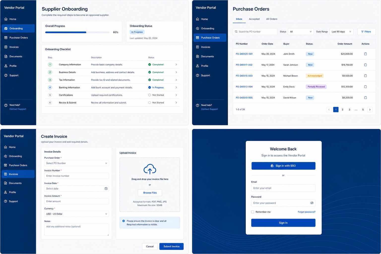 Vendor portal software for supplier onboarding and purchase orders